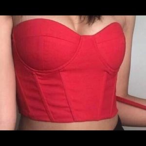 Eyelet Lace Up Tie Back Bustier Bandeau Crop Top